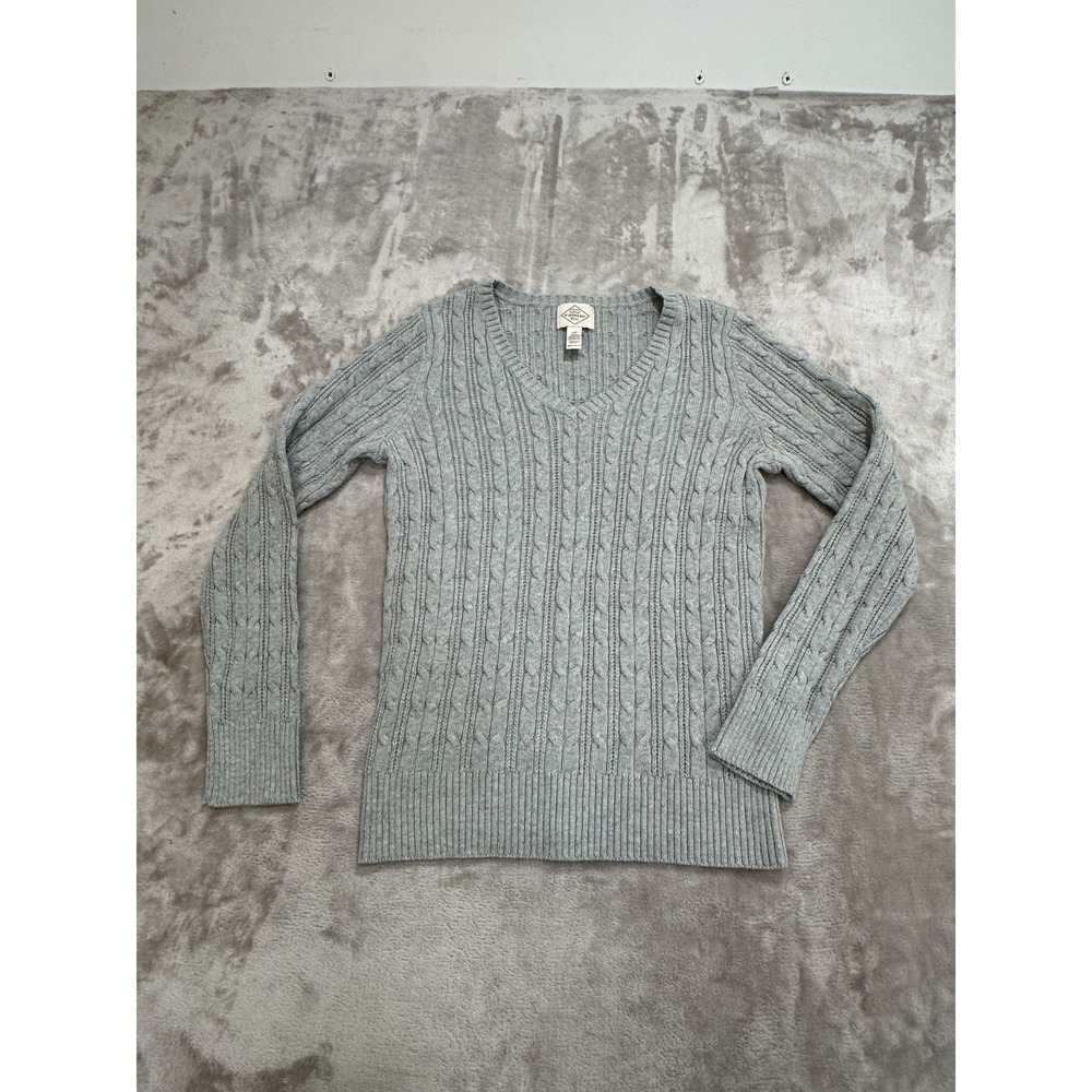 St. Johns Bay Pullover‎ Sweater Womens Size Medium Petit Gray Knit Long Sleeve